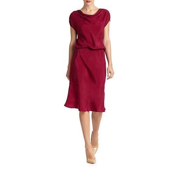 NWT L New Designer Josie Natori Womens Large Dark Pink Dress Cupro Magenta SS - Picture 1 of 6